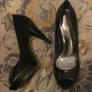 Black Leather Upper Heels